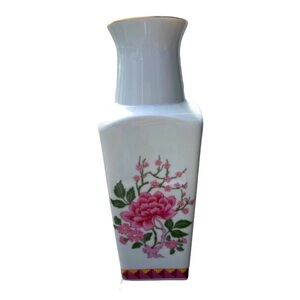 Vintage Mingei Handcrafted Porcelain Japanese 10 inch Pink Peonies Flower Vase
